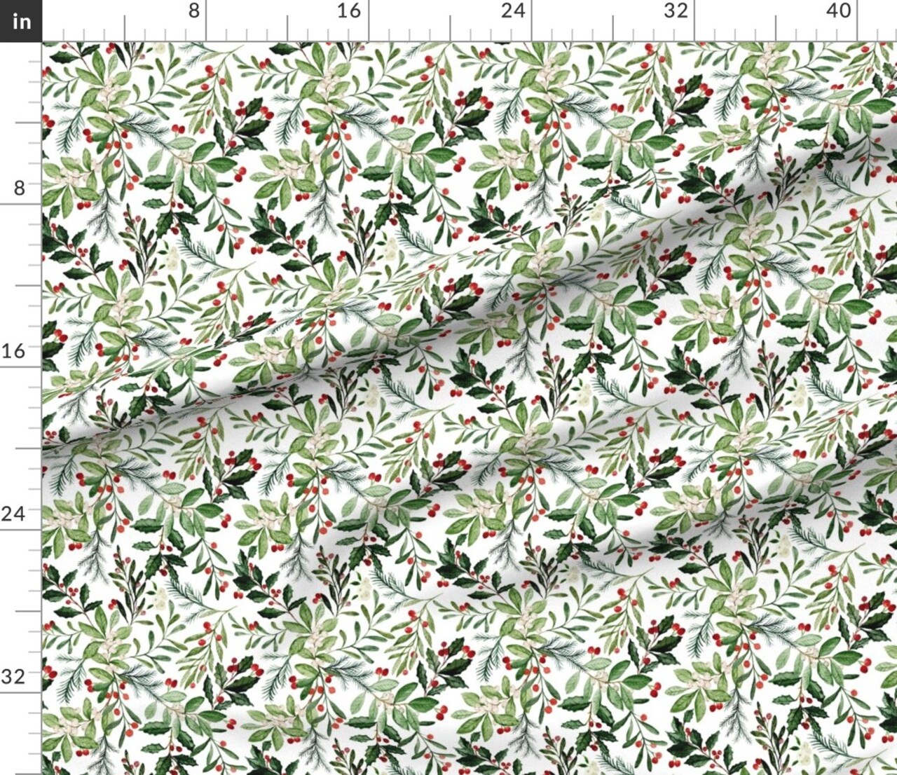 Various Fabrics by the Yard or Fat Quarter Holly Christmas Florals White Floral Winter Holiday Fall Xmas Custom Printed Fabric by Spoonflower